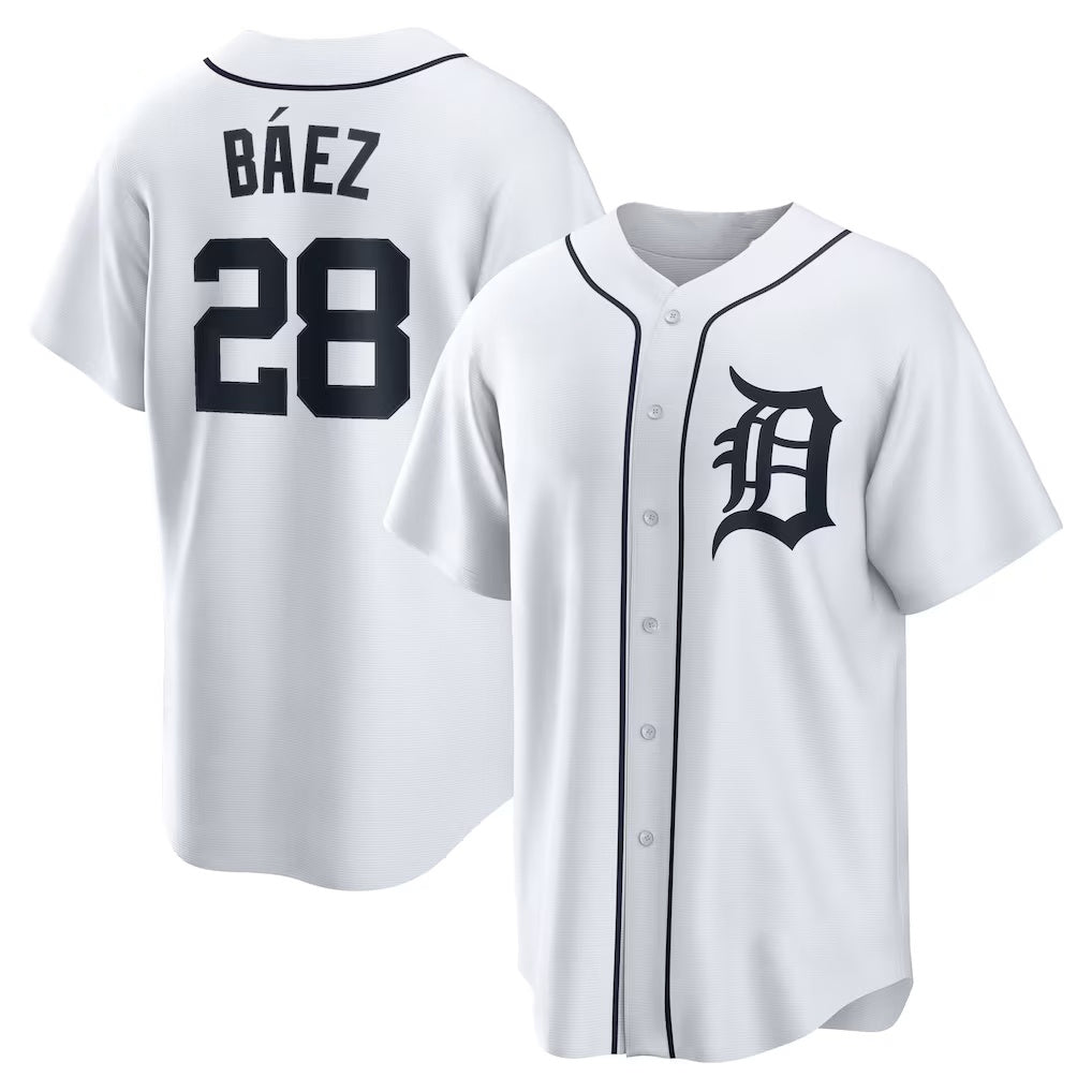 Detroit Tigers #28 Javier Baez White JEROMEN Home Replica Player Jersey