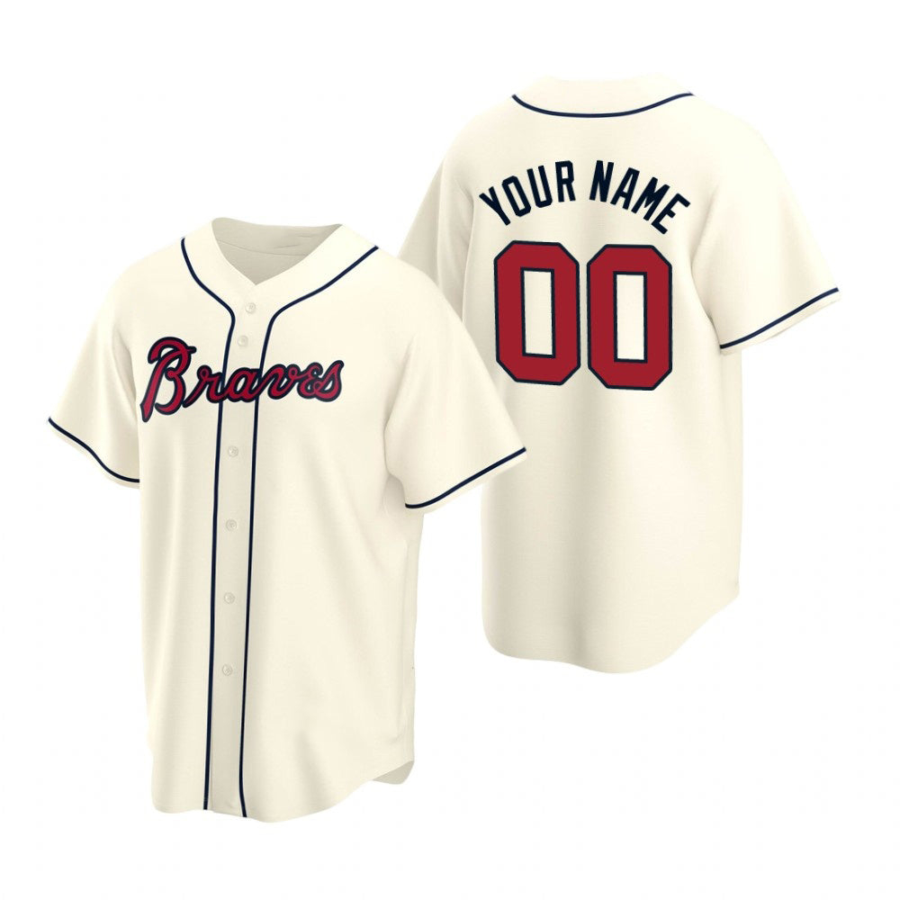 Custom Atlanta Braves Cream JEROMEN 2020 Stitched Cool Base Jersey