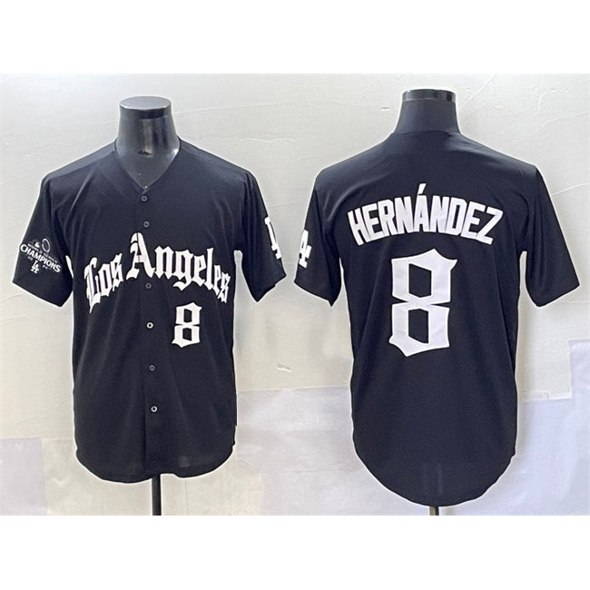 Los Angeles Dodgers #8 Enrique Hern¨¢ndez Black JEROMEN Mexico 2025 LA Gothic Style With 2024 World Series Champions Patch Vapor Premier Limited Stitched Jersey