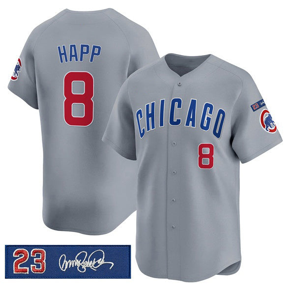 Chicago Cubs #8 lan Happ Gray JEROMEN 'Ryne Sandberg Tribute' Vapor Limited V3 Stitched Jersey