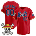 Custom New York Mets x One Piece Red JEROMEN Vapor Premier Limited Jersey - Stitched