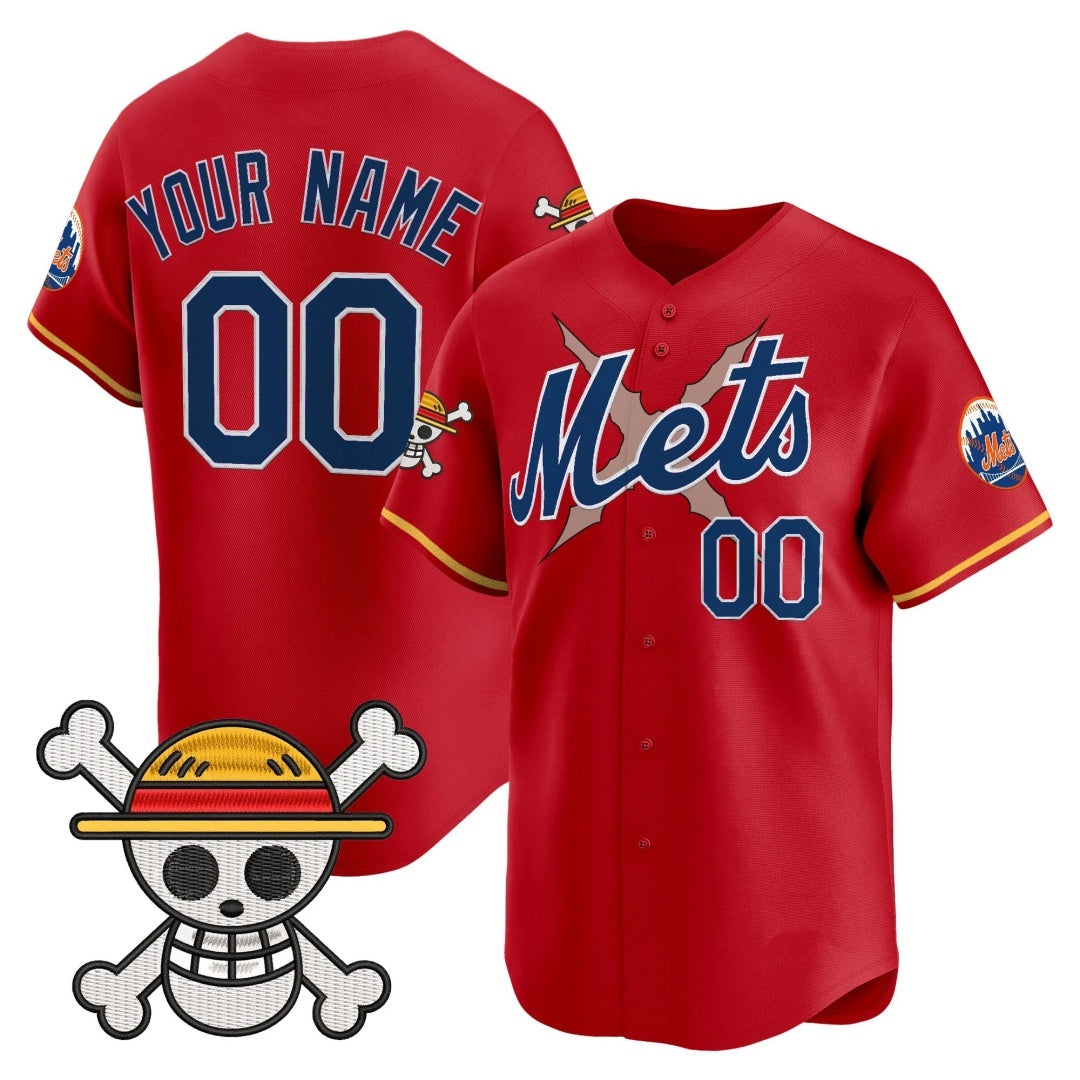 Custom New York Mets x One Piece Red JEROMEN Vapor Premier Limited Jersey - Stitched