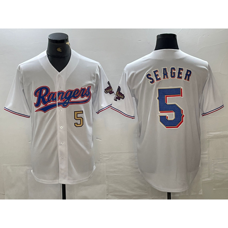 Texas Rangers #5 Corey Seager Number White JEROMEN 2023 World Series Champions Cool Base Jerseys