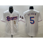 Texas Rangers #5 Corey Seager Number White JEROMEN 2023 World Series Champions Cool Base Jerseys