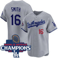 Los Angeles Dodgers #16 Will Smith Gray JEROMEN 2024 World Series Champions Patch Limited Stitched Jersey