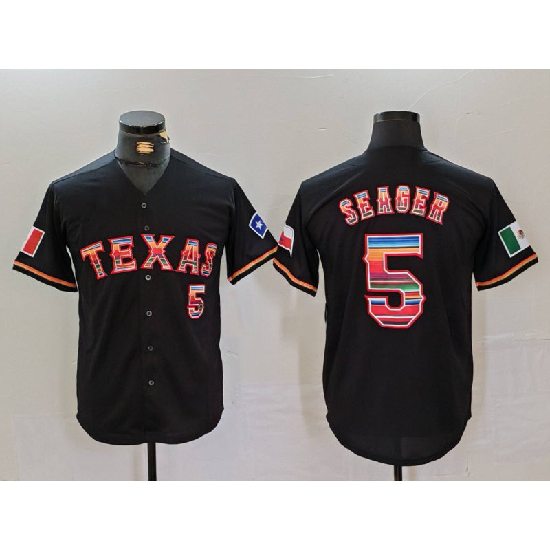 Texas Rangers #5 Corey Seager Black JEROMEN Rainbow Mexico Cool Base Stitched Jersey