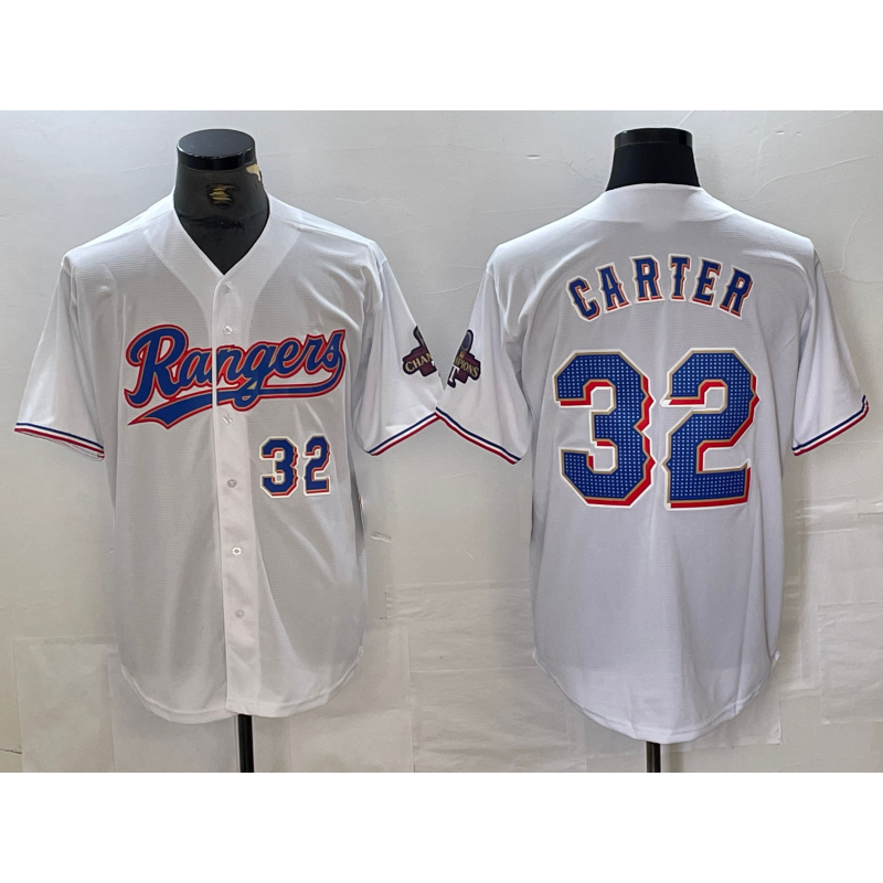 Texas Rangers #32 Evan Carter Number White JEROMEN 2023 World Series Champions Cool Base Jerseys