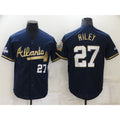 Atlanta Braves #27 Austin Riley 2022 Navy Blue JEROMEN 2021 World Series Champions Golden Edition Stitched Cool Base Jersey
