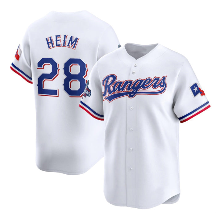 Texas Rangers #28 Jonah Heim White JEROMEN 2023 World Series Champions Stitched Jersey
