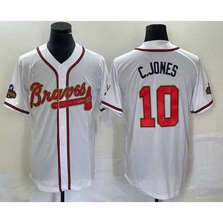 Atlanta Braves #10 Chipper Jones 2022 White Gold JEROMEN World Series Champions Program Cool Base Stitched Jersey