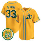 Oakland Athletics #33 JJ Bleday Yellow JEROMEN 2024 Limited With Rickey Henderson Patch Stitched Jersey