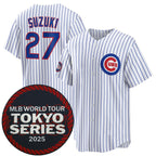 Chicago Cubs #27 Seiya Suzuki White JEROMEN 2025 World Tour Tokyo Series Home Stitched Jersey
