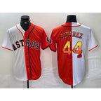 Houston Astros #44 Yordan Alvarez White Orange JEROMEN Split Stitched Jersey 2