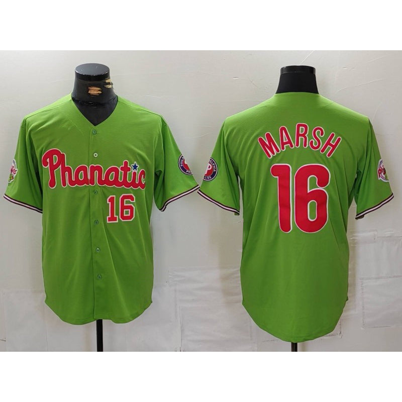 Philadelphia Phillies #16 Brandon Marsh Number Green JEROMEN With Patch Stitched Cool Base Jersey