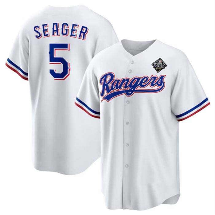 Texas Rangers #5 Corey Seager White JEROMEN 2023 World Series Stitched Jersey