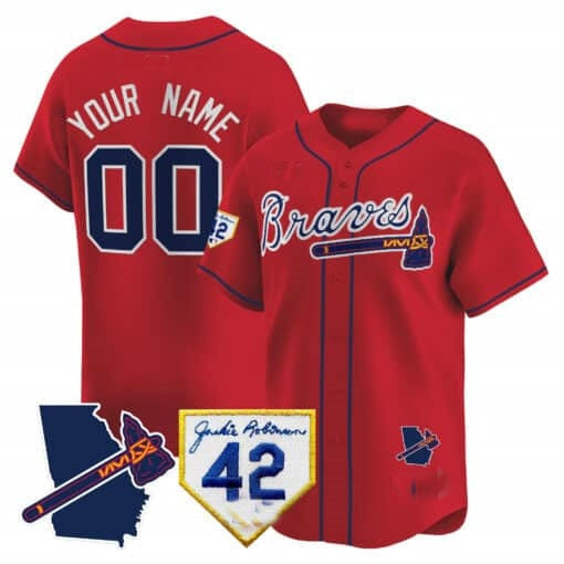 Custom Atlanta Braves 2024 Robinson & Georgia Patch Vapor Premier Limited Jersey ¨C Red JEROMEN