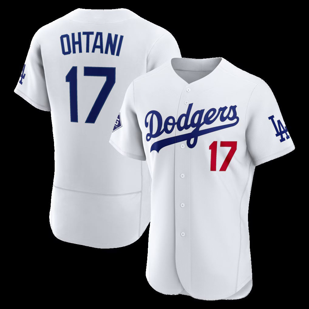 Los Angeles Dodgers #17 Shohei Ohtani White JEROMEN Home Authentic Sponsor Patch Jersey