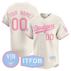 Custom Los Angeles Dodgers Vin ITFDB Patch Bubblegum Pink Vapor Premier Limited Jersey ¨C Cream JEROMEN