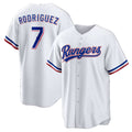 Texas Rangers #7 Ivan Rodriguez White JEROMEN Home Retired Player Replica Jersey