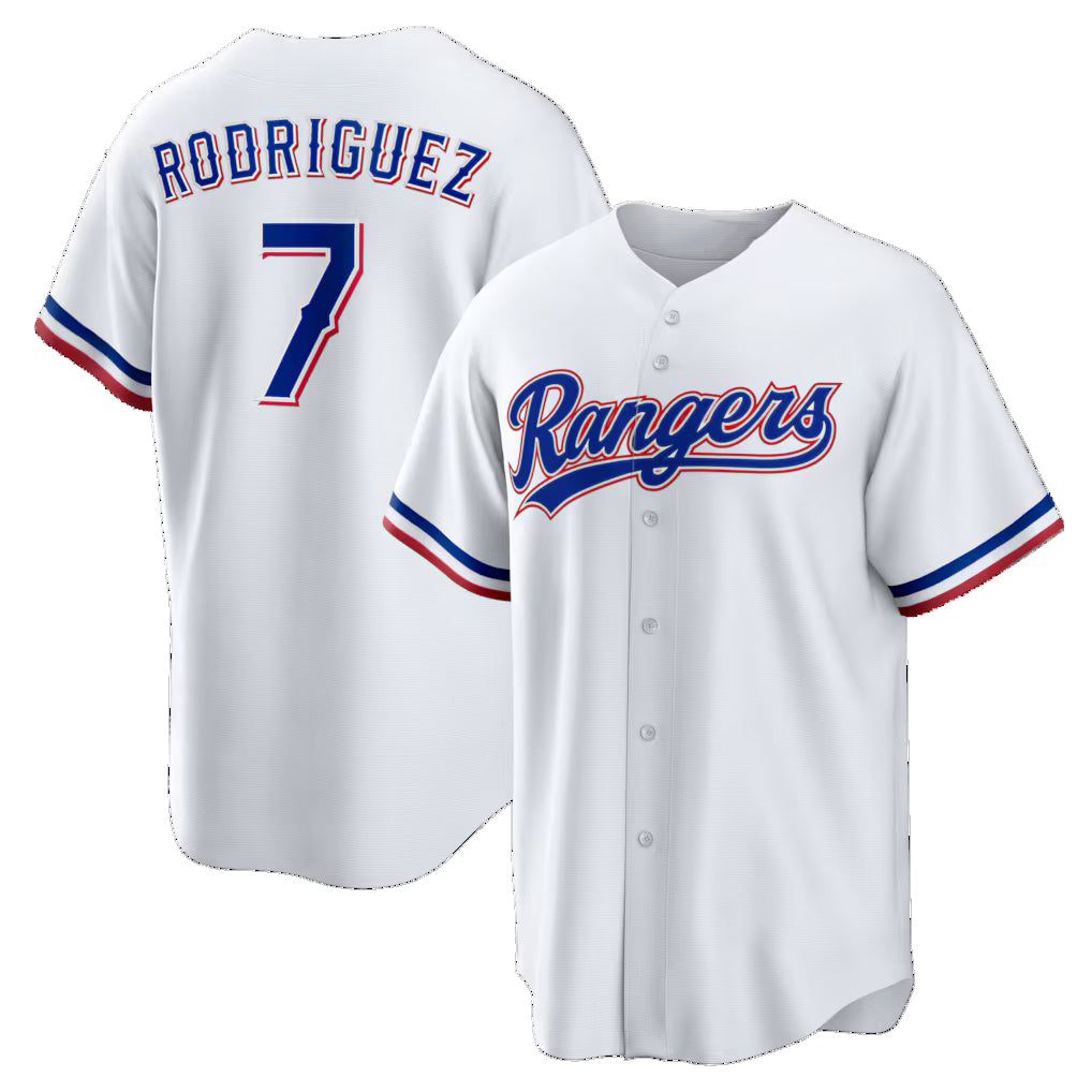 Texas Rangers #7 Ivan Rodriguez White JEROMEN Home Retired Player Replica Jersey