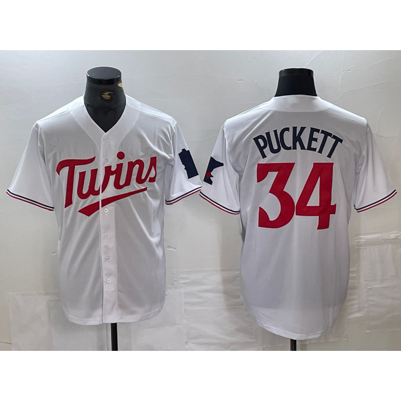 Minnesota Twins #34 Kirby Puckett White Red JEROMEN Stitched Cool Base Jersey