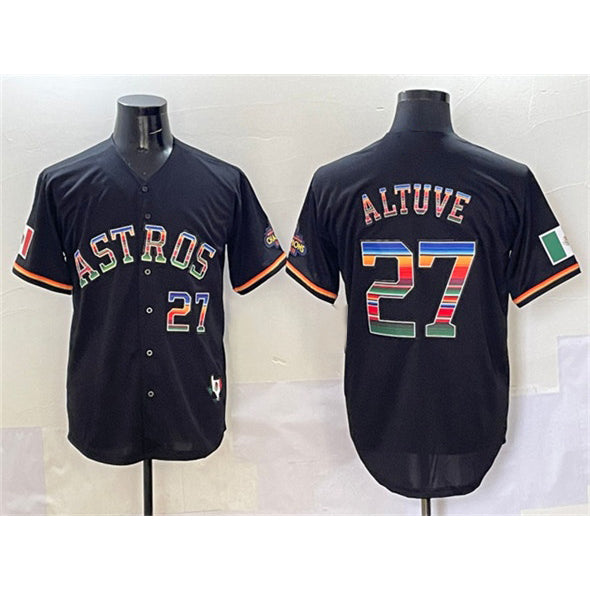 Houston Astros #27 Jose Altuve Black JEROMEN Mexico With World Serise Champions Patch Cool Base Stitched Jersey
