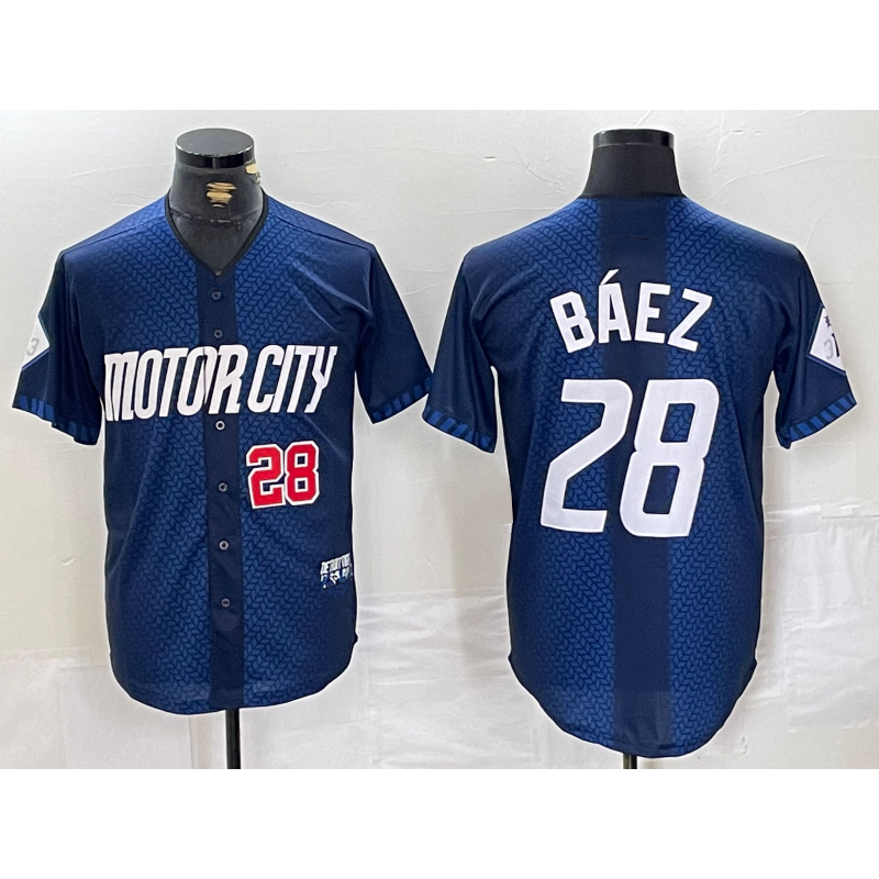 Detroit Tigers #28 Javier Baez Number 2024 Navy JEROMEN City Connect Cool Base Limited Stitched Jersey