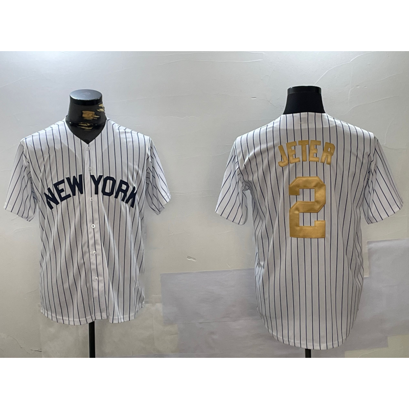 New York Yankees #2 Derek Jeter White JEROMEN Pinstripe Fashion Cool Base Jersey 2