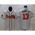 Atlanta Braves #13 JEROMENld Acuna Jr 2022 White Gold JEROMEN World Series Champions Program Cool Base Stitched Jersey