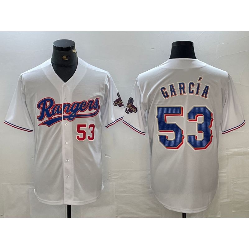 Texas Rangers #53 Adolis Garcia Number White JEROMEN 2023 World Series Champions Cool Base Jersey 2