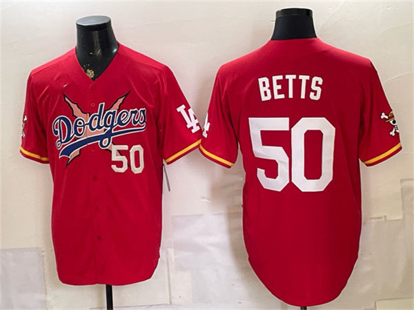 Los Angeles Dodgers x One Piece #50 Mookie Betts Red JEROMEN Vapor Premier Limited Stitched Jersey