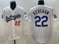 Los Angeles Dodgers #22 Clayton Kershaw White JEROMEN 2026 Gold Collection 9x & B2B Champs Patch Stitched Jersey