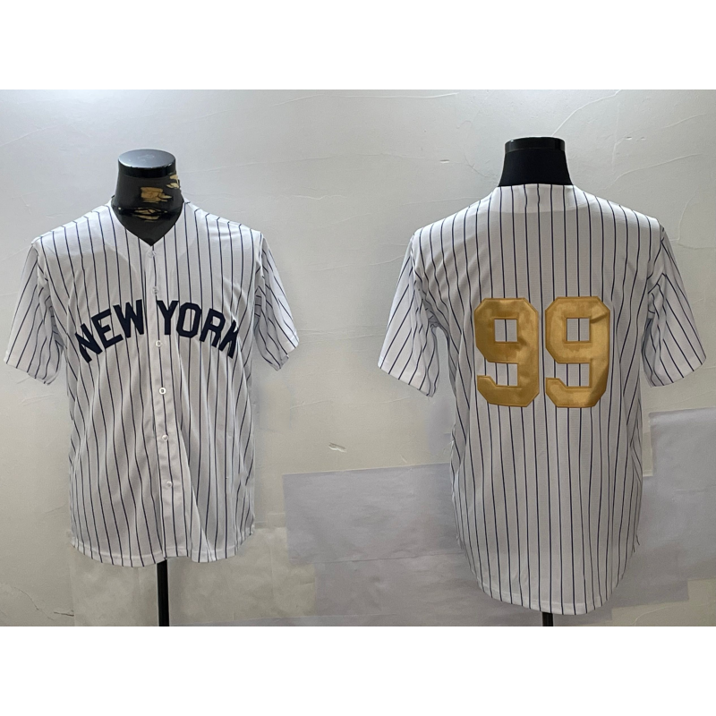 New York Yankees #99 Aaron Judge White JEROMEN Pinstripe Without Name Fashion Cool Base Jersey 2