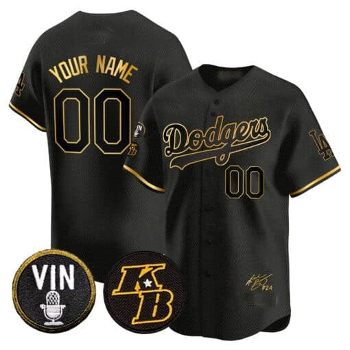 Custom Los Angeles Dodgers Vin Patch & Kobe Bryant Signature Vapor Premier Limited Jersey ¨C Black JEROMEN