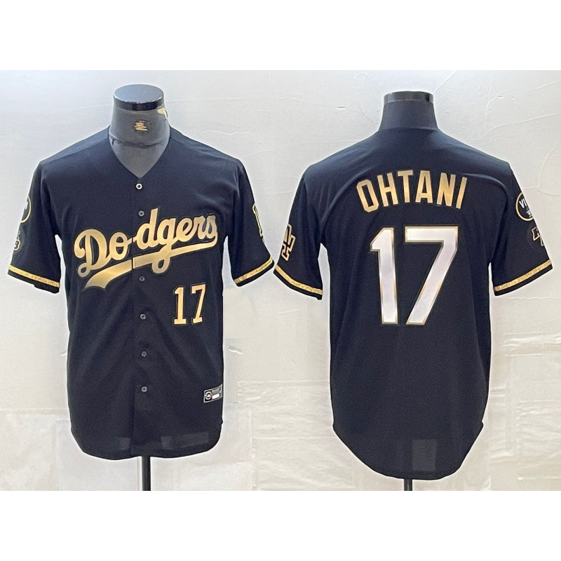 Los Angeles Dodgers #17 Shohei Ohtani Number Black Gold JEROMEN Stitched Cool Base Jersey 2