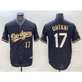 Los Angeles Dodgers #17 Shohei Ohtani Number Black Gold JEROMEN Stitched Cool Base Jersey 2