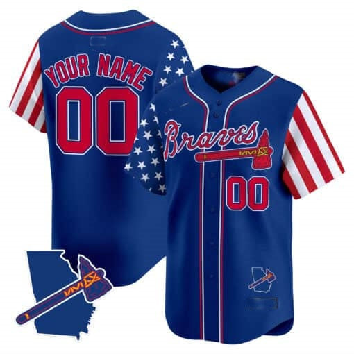 Custom Atlanta Braves 2024 Independence Day Vapor Premier Limited Jersey V2 ¨C Royal JEROMEN