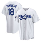 Los Angeles Dodgers #18 Yoshinobu Yamamoto White JEROMEN 2025 World Series Champions Home Replica Jersey