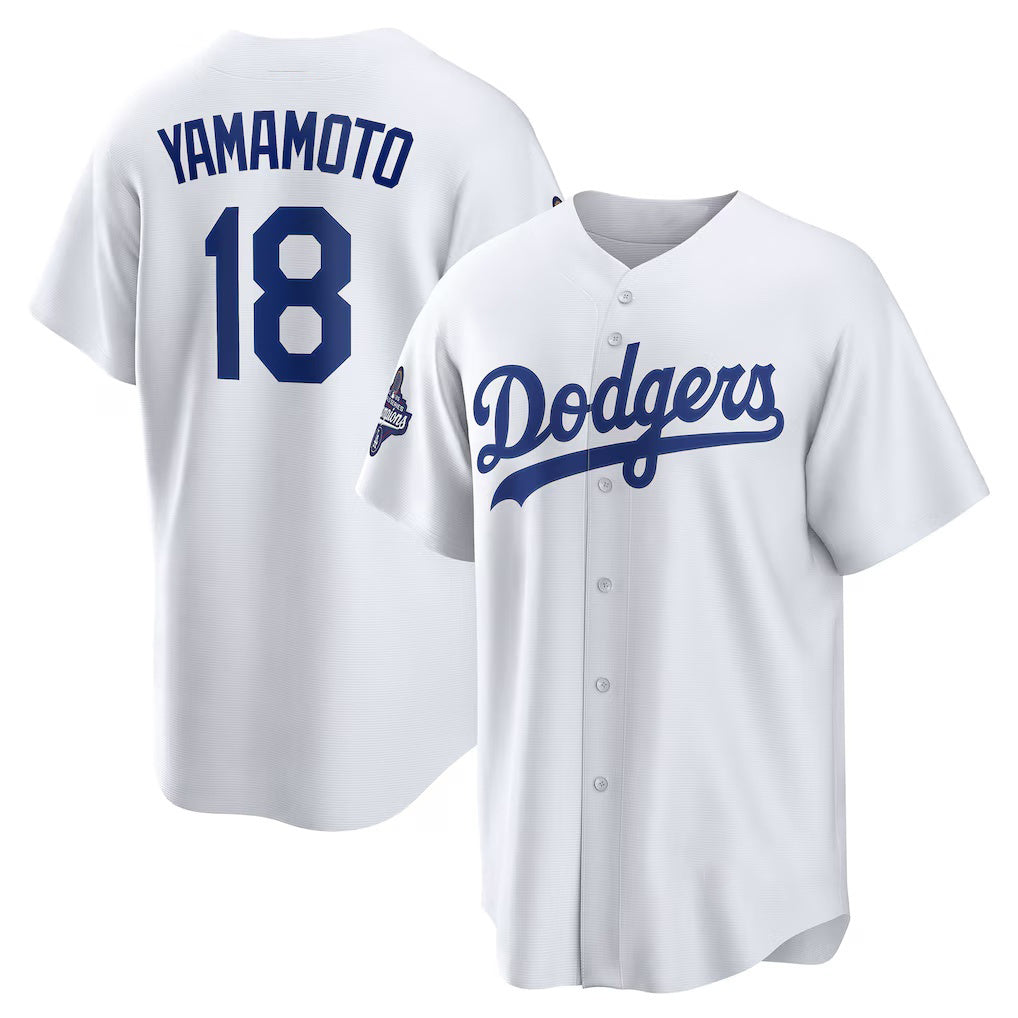 Los Angeles Dodgers #18 Yoshinobu Yamamoto White JEROMEN 2025 World Series Champions Home Replica Jersey