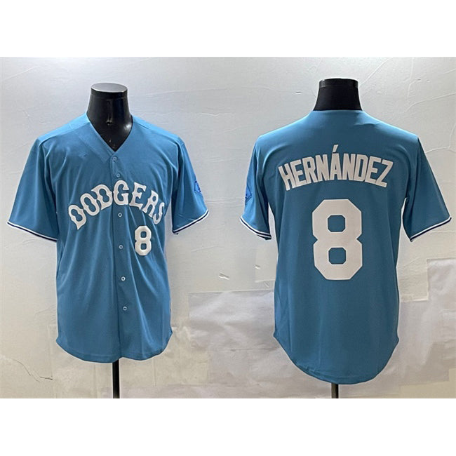 Los Angeles Dodgers #8 Enrique Hern¨¢ndez Light Blue JEROMEN Limited Stitched Jersey