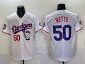 Los Angeles Dodgers #50 Mookie Betts White JEROMEN Hello Kitty Night 2025 World Series Champions Patch Stitched Jersey