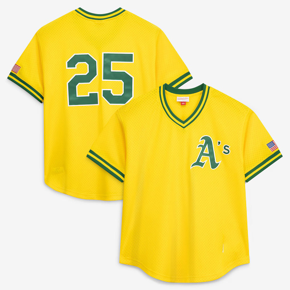 Oakland Athletics #25 Mark McGwire Mitchell & Ness Gold JEROMEN Authentic Batting Practice Jersey