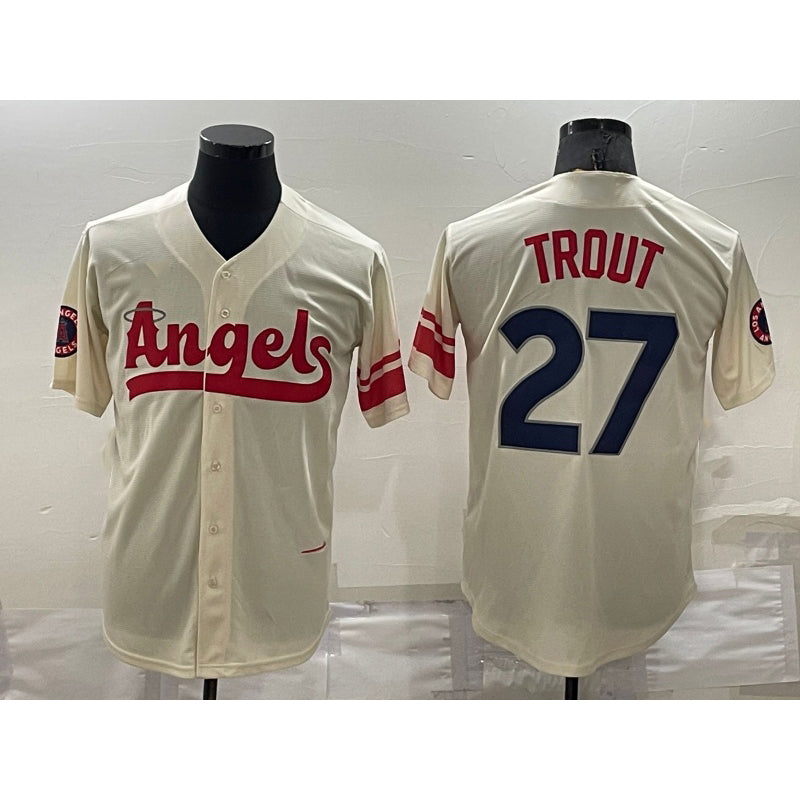 Los Angeles Angels #27 Mike Trout Cream JEROMEN 2022 City Connect Cool Base Stitched Jersey