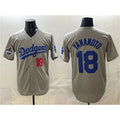 Los Angeles Dodgers #18 Yoshinobu Yamamoto Gray JEROMEN 2025 World Series Champions Patch Stitched Jersey