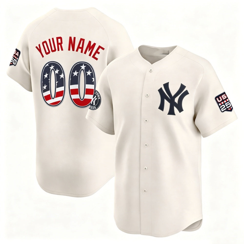 Custom New York Yankees Cream JEROMEN USA 250 Fourth of July Limited Stitched Jersey