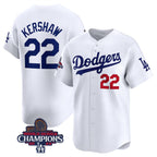 Los Angeles Dodgers #22 Clayton Kershaw White JEROMEN 2024 World Series Champions Home Limited Stitched Jersey