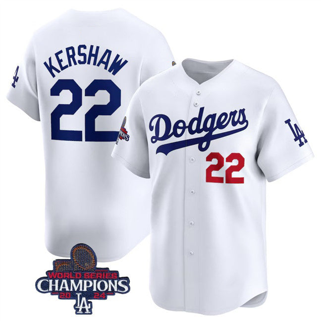 Los Angeles Dodgers #22 Clayton Kershaw White JEROMEN 2024 World Series Champions Home Limited Stitched Jersey