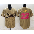 San Diego Padres #22 Juan Soto Tan JEROMEN Pinstripe 2023 City Connect Cool Base Stitched Jersey