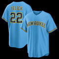 Milwaukee Brewers #22 Christian Yelich Light Blue JEROMEN Road Replica Jersey
