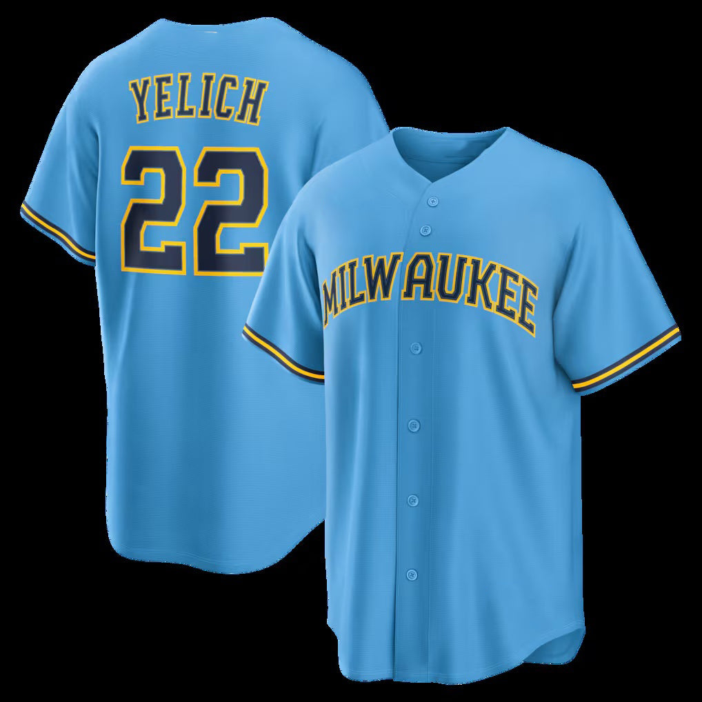 Milwaukee Brewers #22 Christian Yelich Light Blue JEROMEN Road Replica Jersey